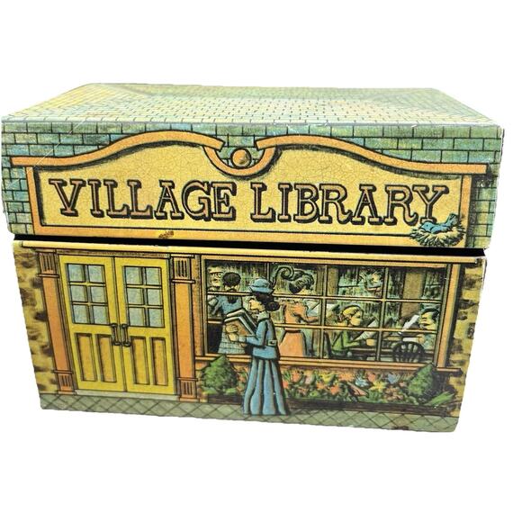 Vintage Tin Metal Recipe Box, 1979 Chein Industries Village Library Kitchen Use - Picture 8 of 14